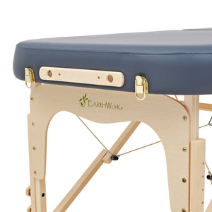 Massage Warehouse Earthworks Comfort Liftback Portable Lightweight Treatment Couch Bed Wooden Navy Black Agate Blue Cream