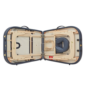 Massage Warehouse Earthworks Comfort Liftback Portable Lightweight Treatment Couch Bed Wooden Navy Black Agate Blue Cream