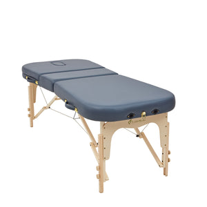 Massage Warehouse Earthworks Comfort Liftback Portable Lightweight Treatment Couch Bed Wooden Navy Black Agate Blue Cream