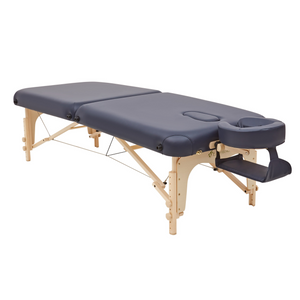 Massage Warehouse Earthworks Moco Low Height Portable Lightweight Treatment Couch Bed Wooden Navy Black Agate Blue Cream