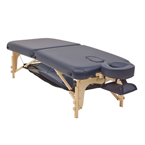 Massage Warehouse Earthworks Moco Low Height Portable Lightweight Treatment Couch Bed Wooden Navy Black Agate Blue Cream