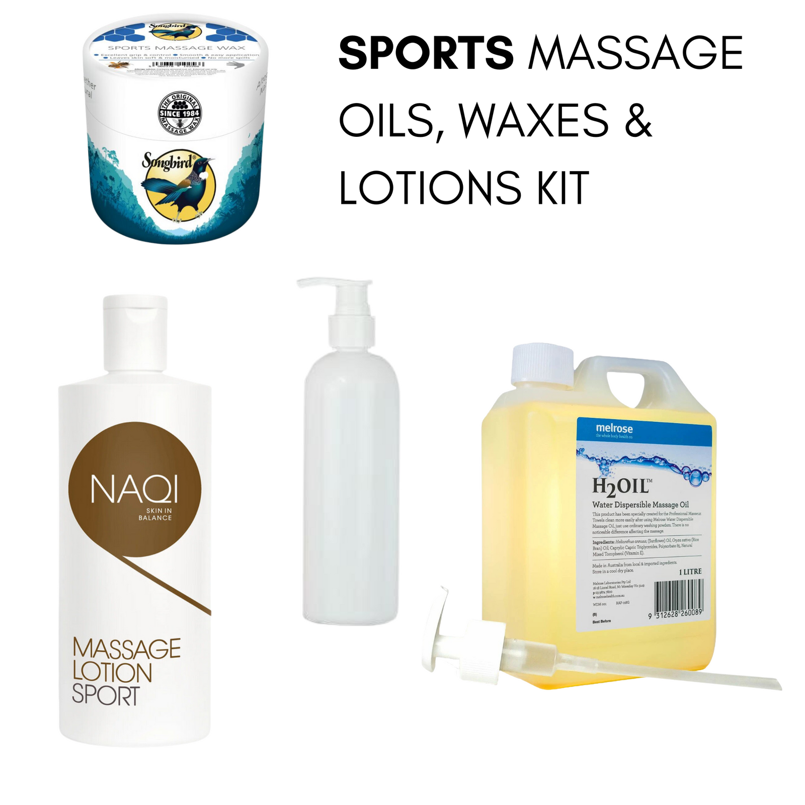 SPORTS MASSAGE OIL, WAX & LOTION BUNDLE PACK