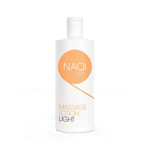 500ml bottle of hypoallergenic non greasy hydrating massage lotion for short massages and sensitive skin, ideal for clinical massage therapists, hospital physiotherapists, and elderly care specialists looking to buy naqi massage lotion light 500ml wholesale UK from Massage Warehouse in Wolverhampton; features a liquid crystal structure formula that restores natural skin balance, washes out easily, and is free from parabens, nuts, and formaldehyde releasers.