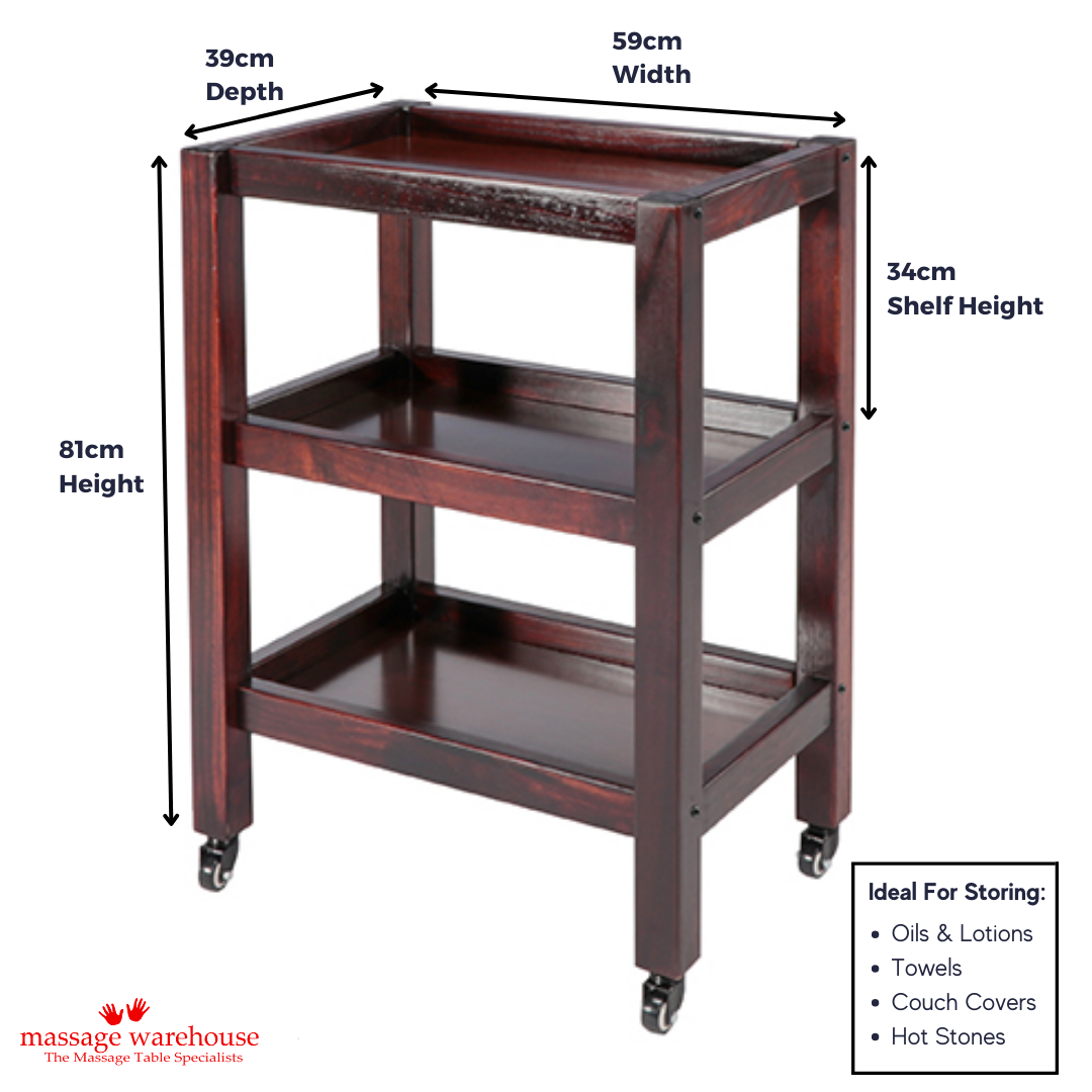 PREMIUM SOLID WOOD 3-SHELF TROLLEY WITH WHEELS