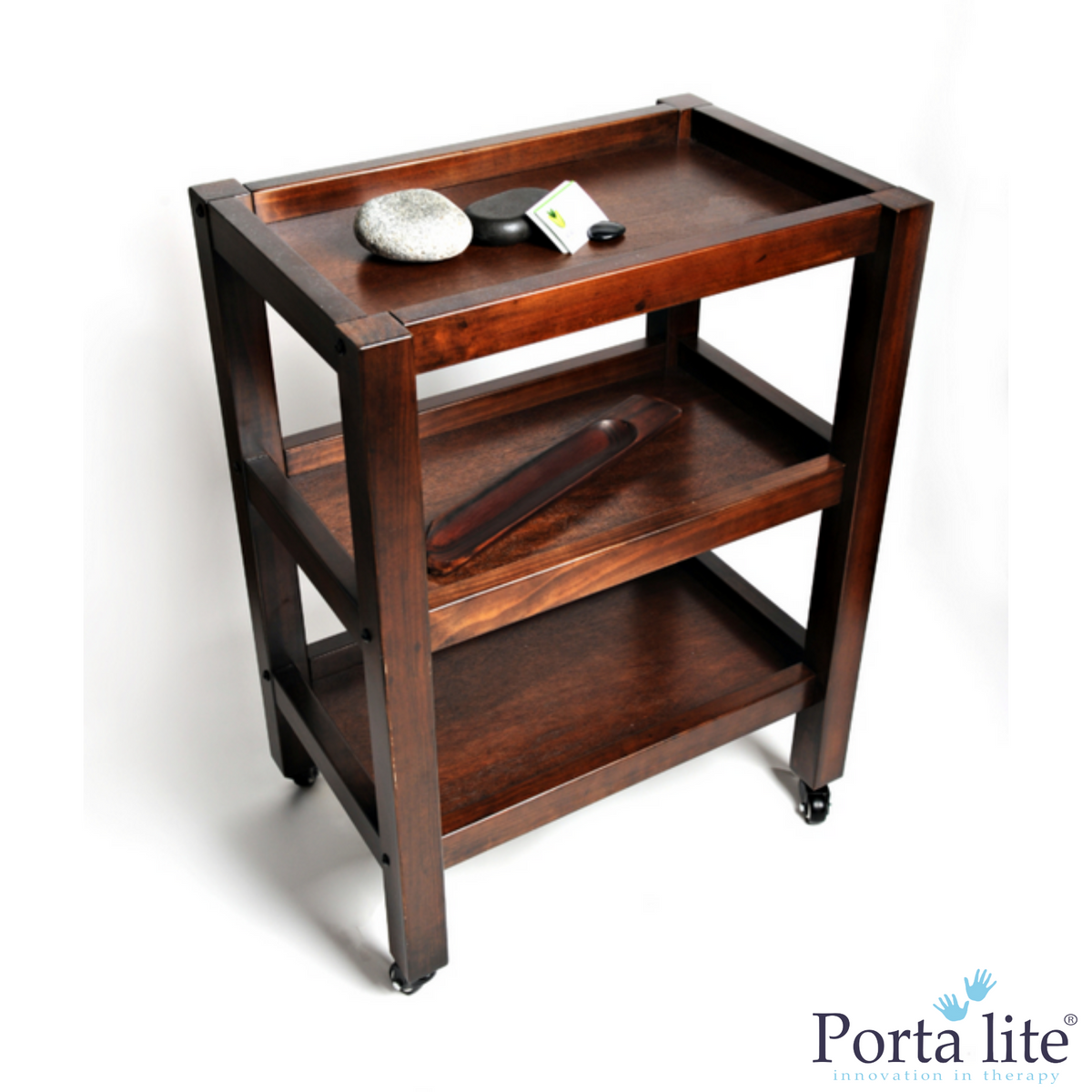 PREMIUM SOLID WOOD 3-SHELF TROLLEY WITH WHEELS