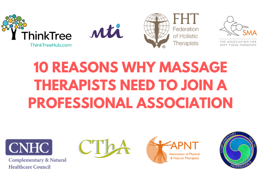 10 reasons why massage therapists need to join a professional association surrounded by the logos of popular associations 