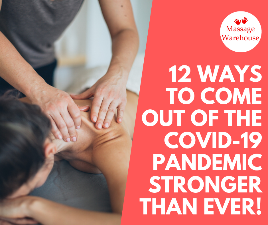 Hands massaging a young female's shoulders with 12 ways to come out of the COVID-19 pandemic stronger than ever! 