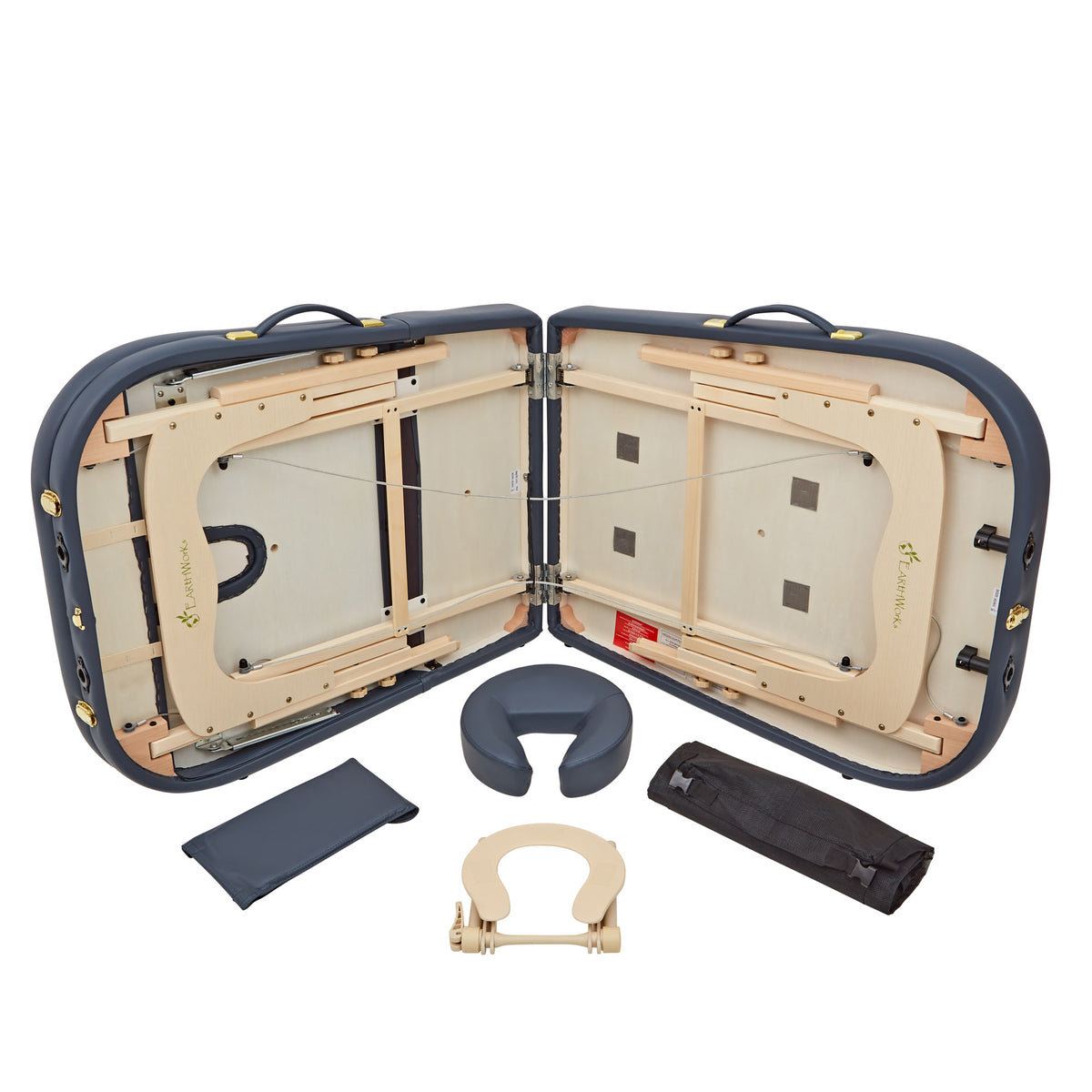 Massage Warehouse Earthworks Comfort Liftback Portable Lightweight Treatment Couch Bed Wooden Navy Black Agate Blue Cream 