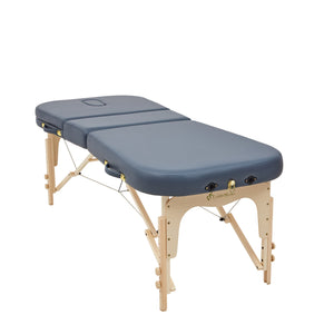 Massage Warehouse Earthworks Comfort Liftback Portable Lightweight Treatment Couch Bed Wooden Navy Black Agate Blue Cream 