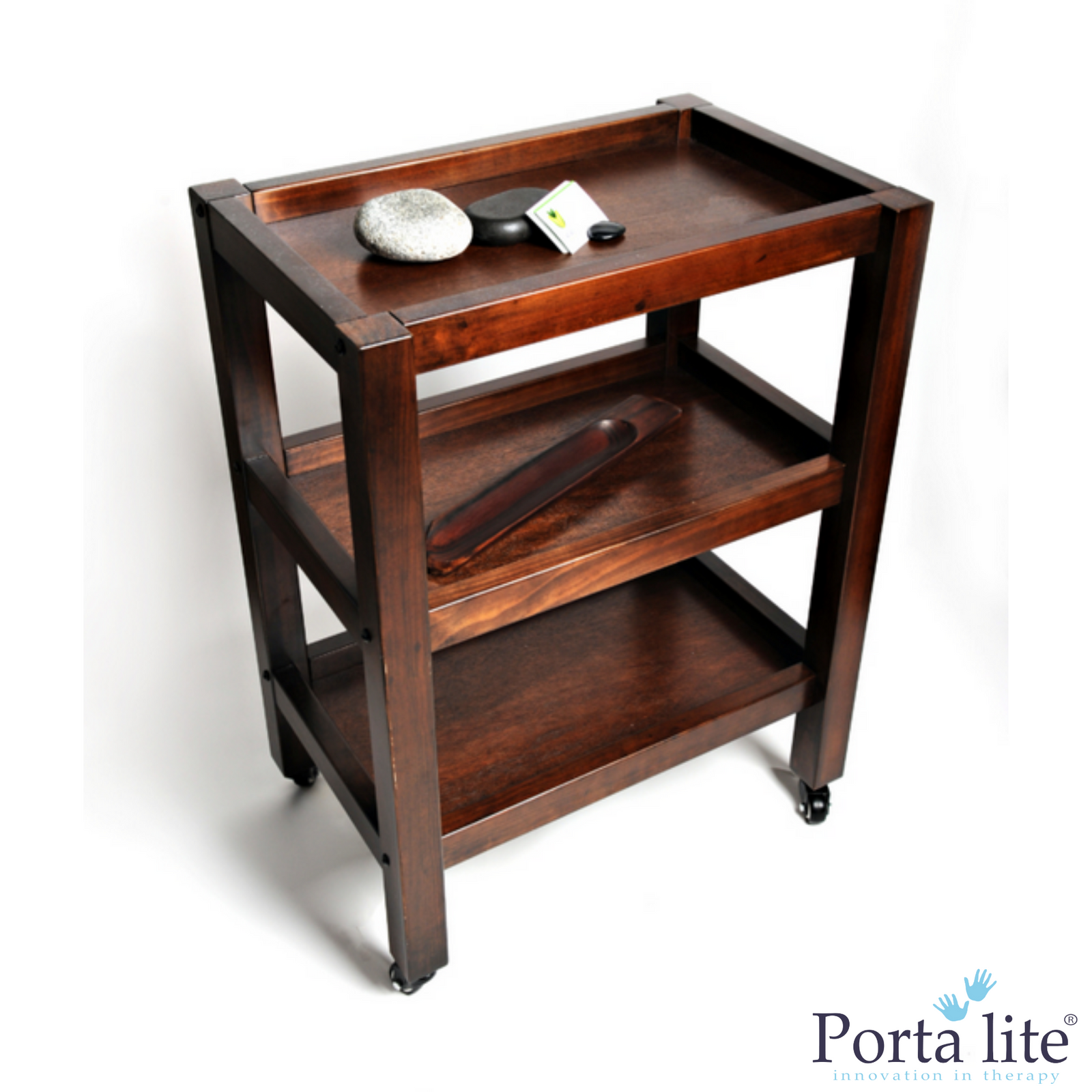 PREMIUM SOLID WOOD 3-SHELF TROLLEY WITH WHEELS