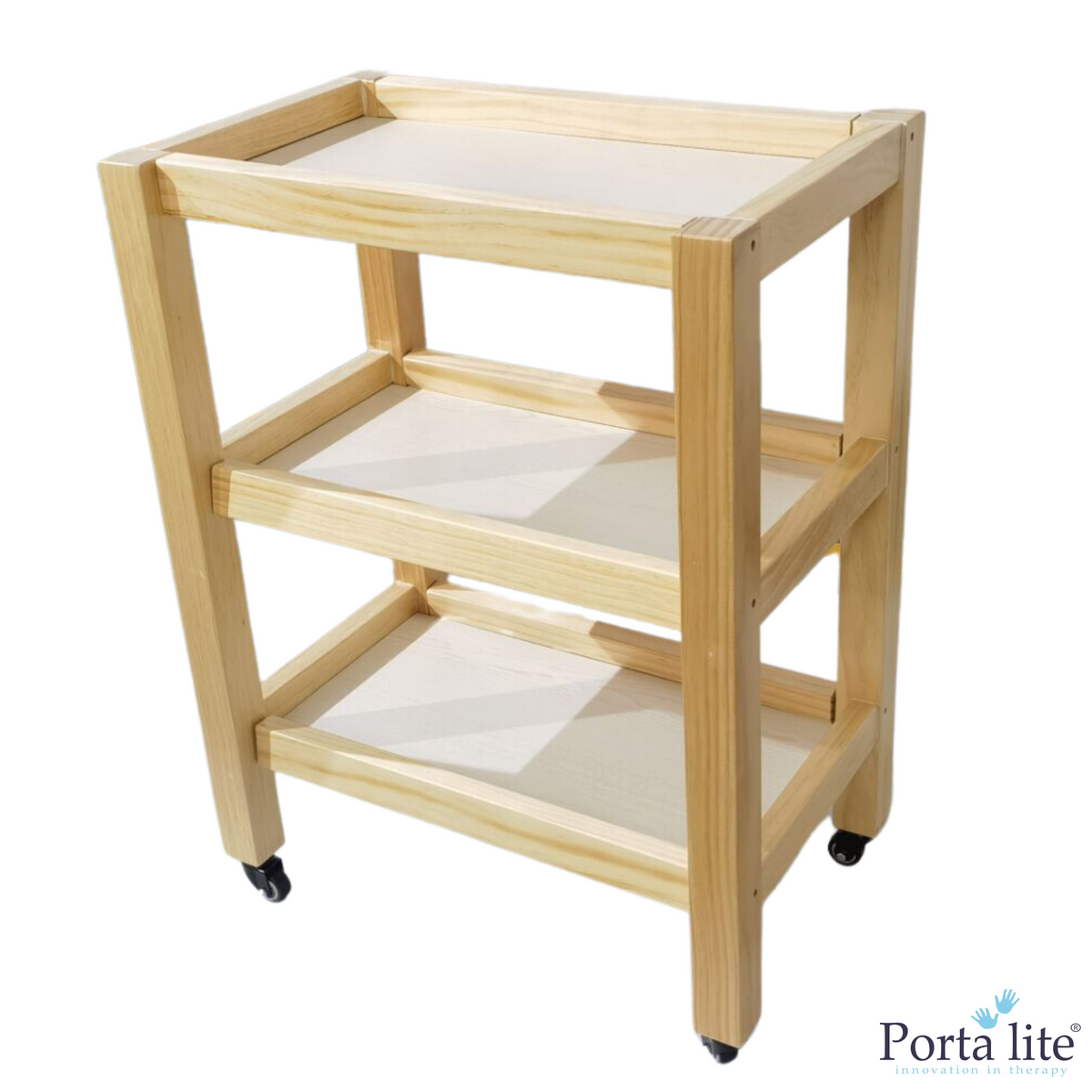 PREMIUM SOLID WOOD 3-SHELF TROLLEY WITH WHEELS